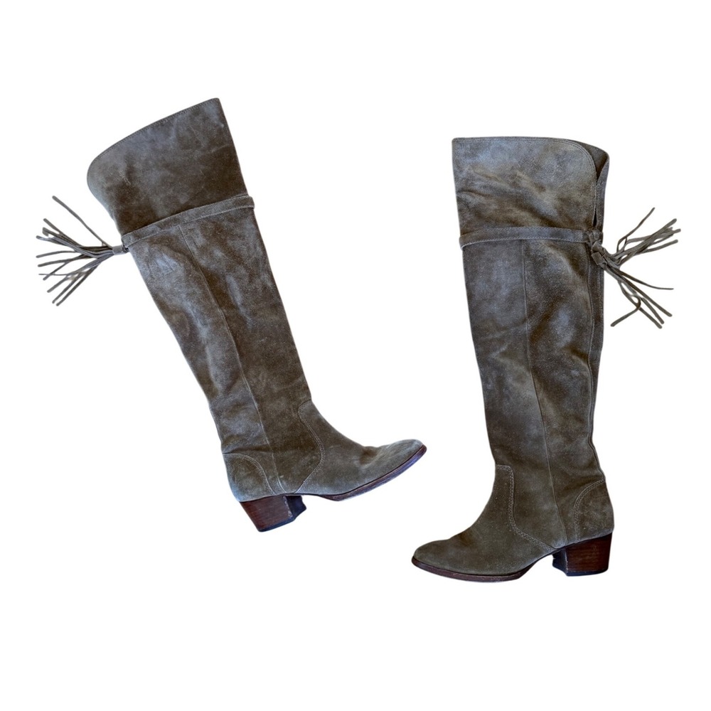 Frye Beige/khaki suede‎ leather molly tassel over the knee boots hippie boho